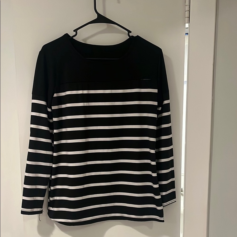 Black and White Striped Long Sleeve Top